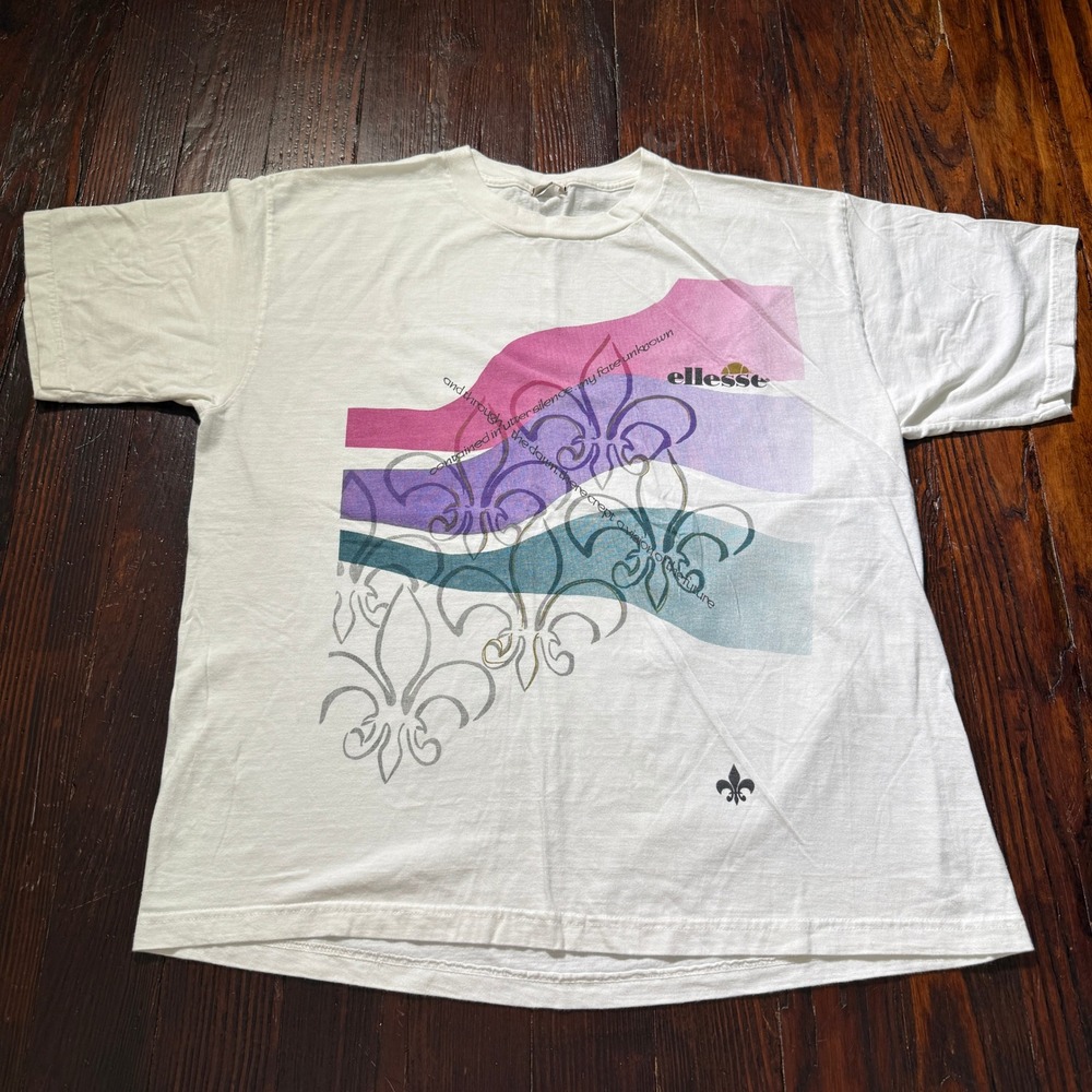 Vintage 90s Ellesse Shirt Mens L White Made in USA Fleur De Lis Italy